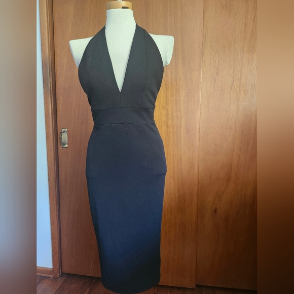 NWT Dress The Population Vanessa Halter Body-Con Midi Black Dress Sz XS - Picture 4 of 8